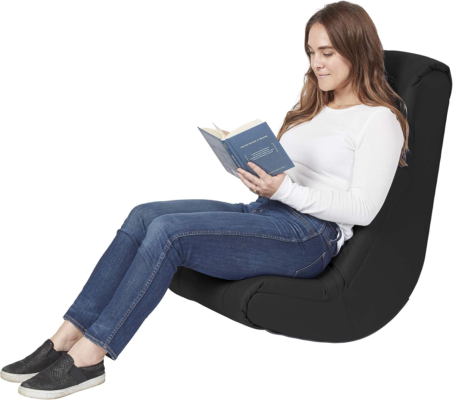 Factory Direct Partners Soft Tufted Floor Rocker - Cushioned Ground Chair for Kids Teens and Adults - Great for Reading, Gaming, Meditating, TV - Navy, 10488-NV