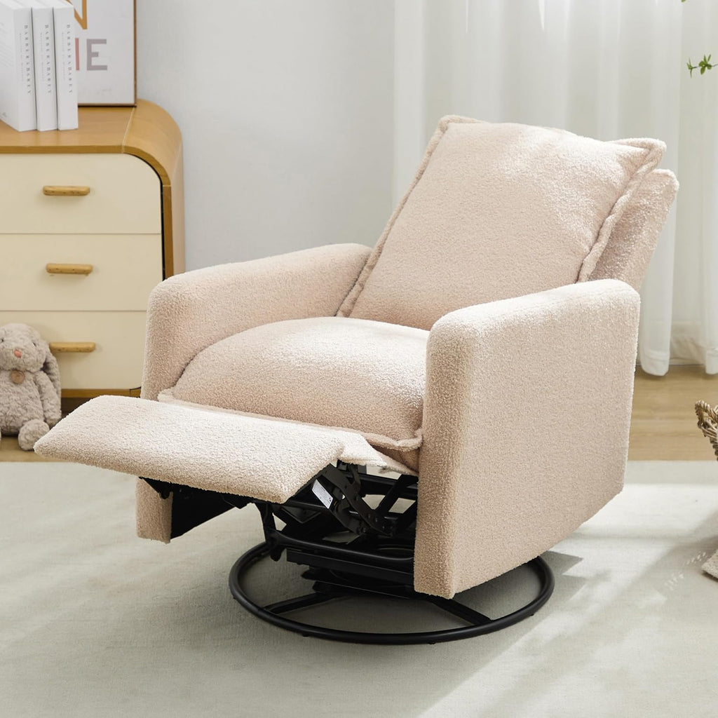 JIVOIT Modern Swivel Rocker Recliner Chair, Linen Fabric Glider Rocker Recliner, Rocking Chair Nursery with Backrest and Footrest, Single Reclining Sofa for Living Room Bedroom Apartment (Oatmeal/68)