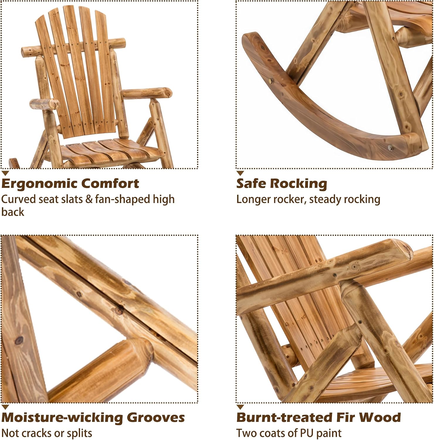 DJL Outdoor Rocking Chairs Set of 2 Wooden Rocker Outside Patio Lawn Log Furniture Living Room Porch Comfy Beach Balcony, Heavy Duty, Lightly Toasted