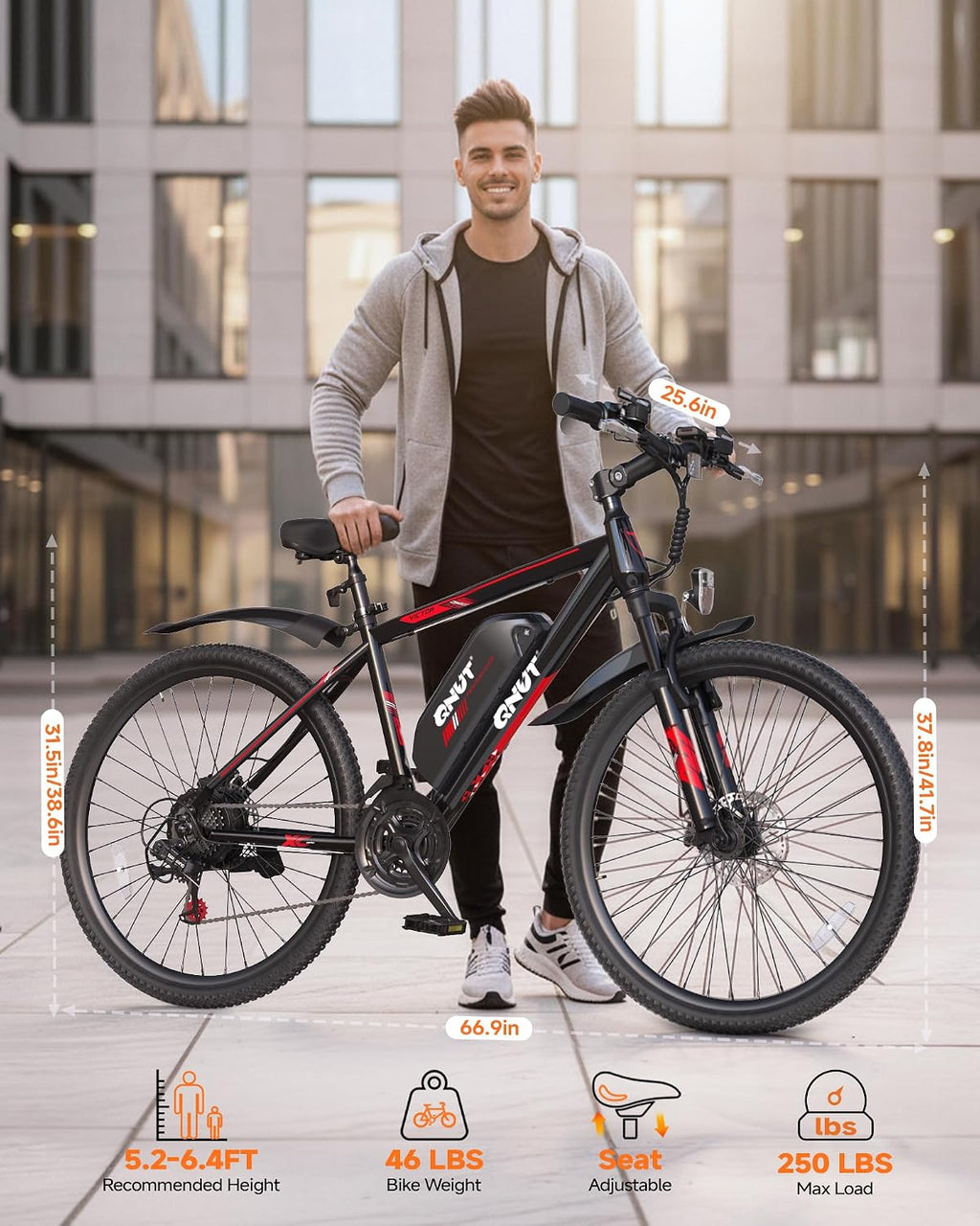 QNUT Electric Bike, Peak 1000W 28MPH 21-Speed Ebike, 36V 10.4Ah Removable Battery Up to 45 Miles, 26' Aluminum Frame, UL 2849 Certified, White Blue