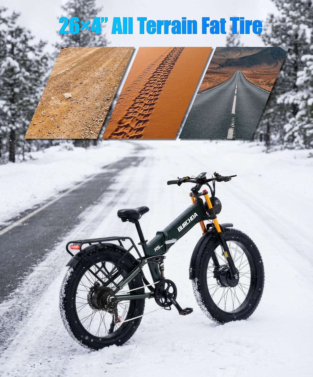 2026 Dual Motor Electric Bike for Adults AWD 5000W/3000W Peak 40 MPH/30 MPH E Dirt Bike, 52V/48V Removable Battery 65/80/150 Miles Max Long Range with Full Suspension 26' Fat Tires Mountain Bike