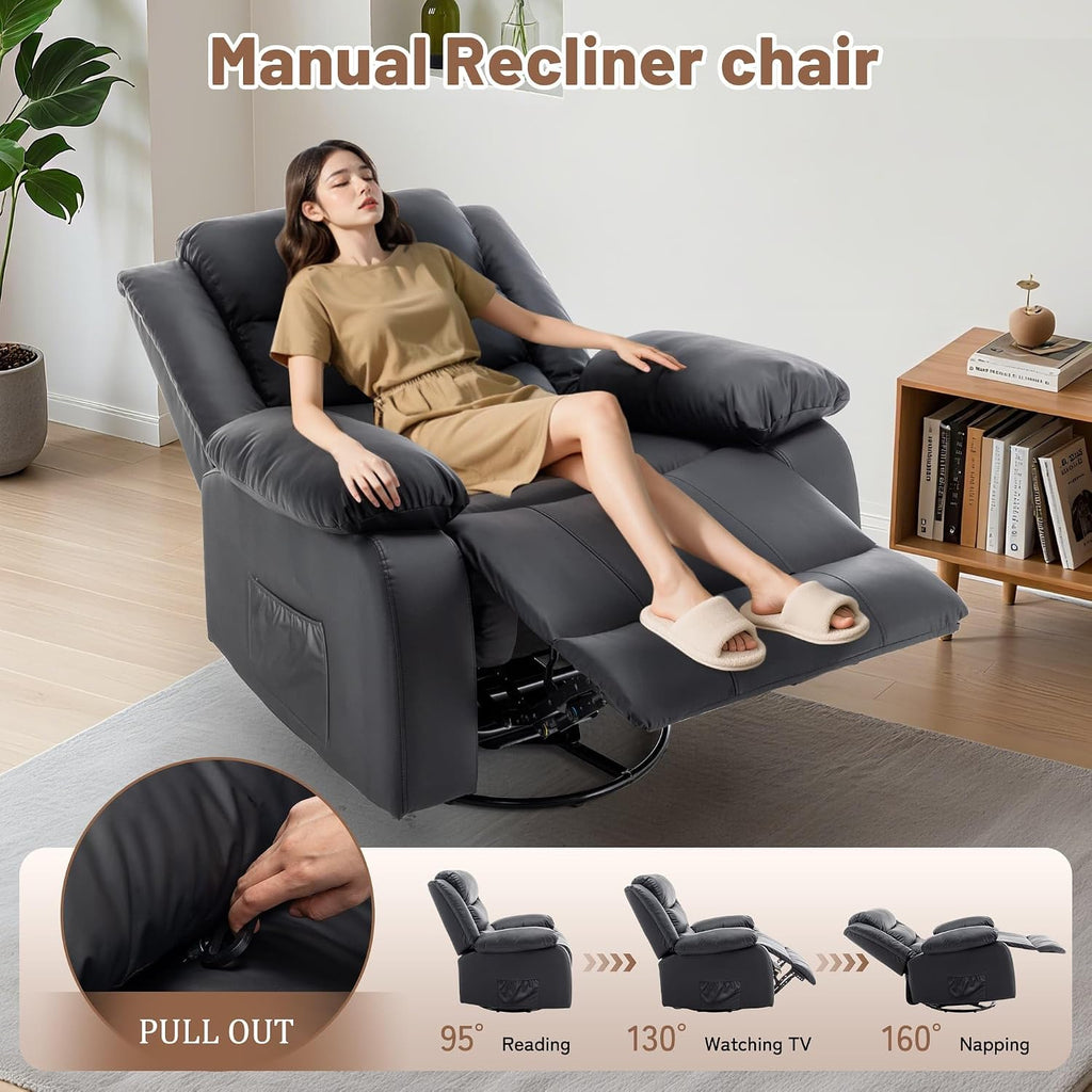 Korser Rocker Recliner Chairs for Adults, Oversized Recliner with Massage and Heating Function, 360° Swivel Nursery Rocking Chairs, Extra Wide Recliner Chair for Bedroom and Living Room