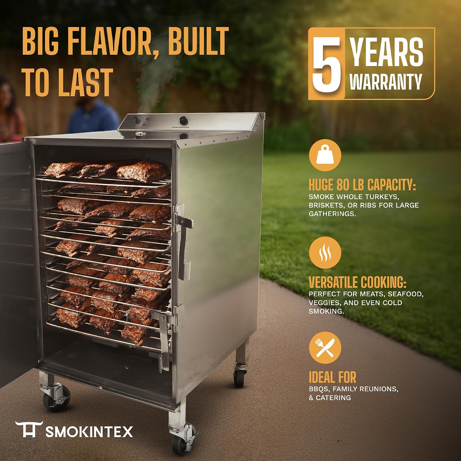 SmokinTex 'The XL' Series Electric Smoker - Largest Residential Meat Smoker Grill with Dual 700W Elements, 80 lbs. Capacity, Temperature Control, Stainless Steel