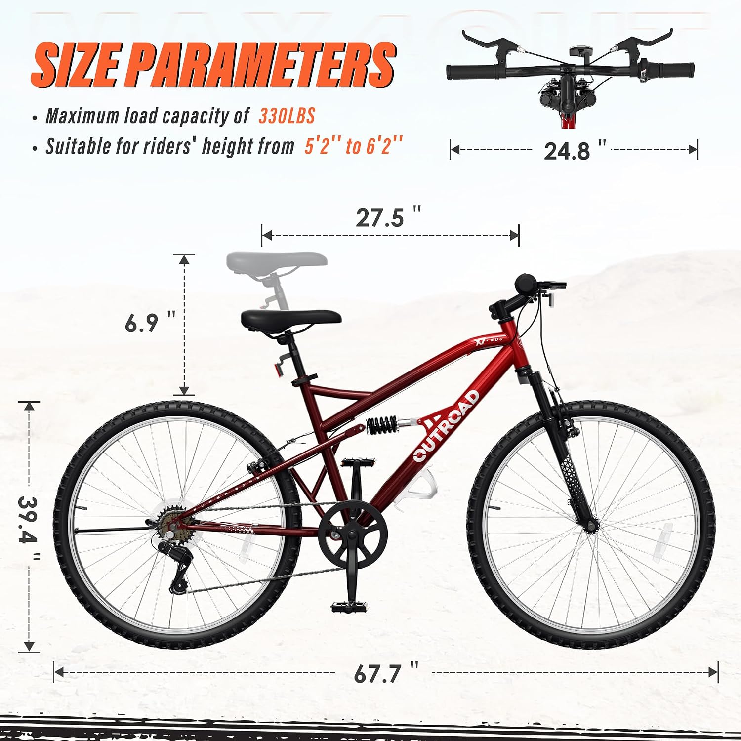 Betterland 26 Inch Mountain Bike with Adjustable Ergonomic Seat, 7/21 Speed Adult Bike with Dual V Brakes, Outdoor Cycling Bike with High Carbon Steel Frame and Front Suspension