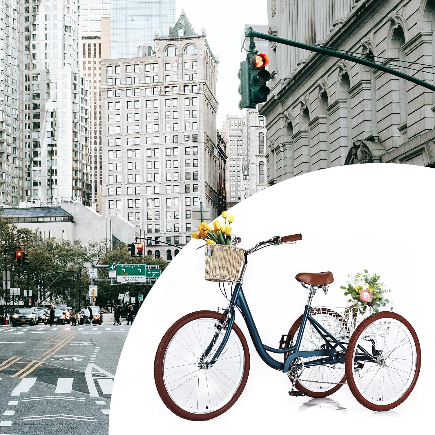 Adult Tricycles for Adults, 7 Speed Adult Trikes, 20/24/26 inch 3 Wheel Bike with Basket, Three-Wheeled Cruiser Bicycles for Women and Men, Without Fenders