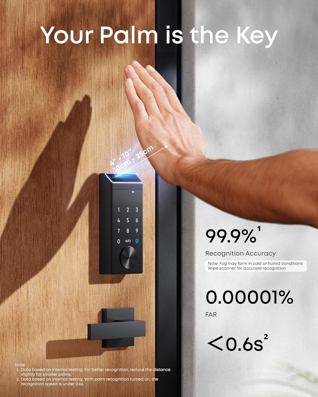 eufy Security Smart Lock FamiLock E34 with Palm Vein Recognition, Keyless Entry Door Lock for Front Door, Wi-Fi Keypad Deadbolt, ANSI/BHMA Grade 1, Auto Lock, IP65 Waterproof, No Monthly Fee