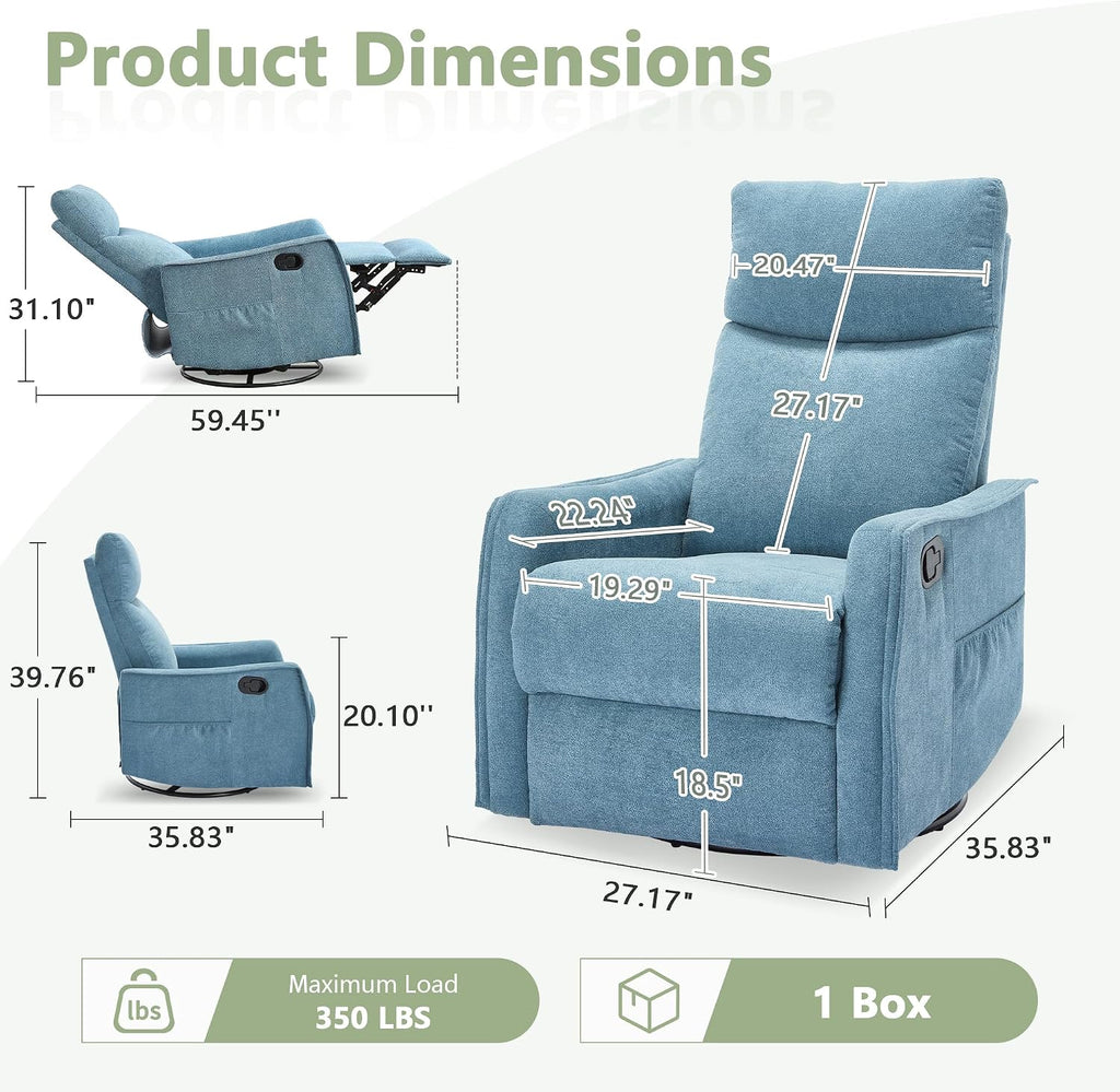 cinkehome Swivel Rocker Recliner Chair with Heated Massage, Rocking Reclining Chairs for Nursery, Small Spaces, High Back, Side Pocket