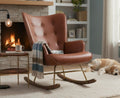 EALSON Nursery Rocking Chair Leather Upholstered Lounge Chair Tufted Wingback Accent Rocker Chair with Wooden Base Modern Comfy Armchair for Bedroom Living Room,PU Brown