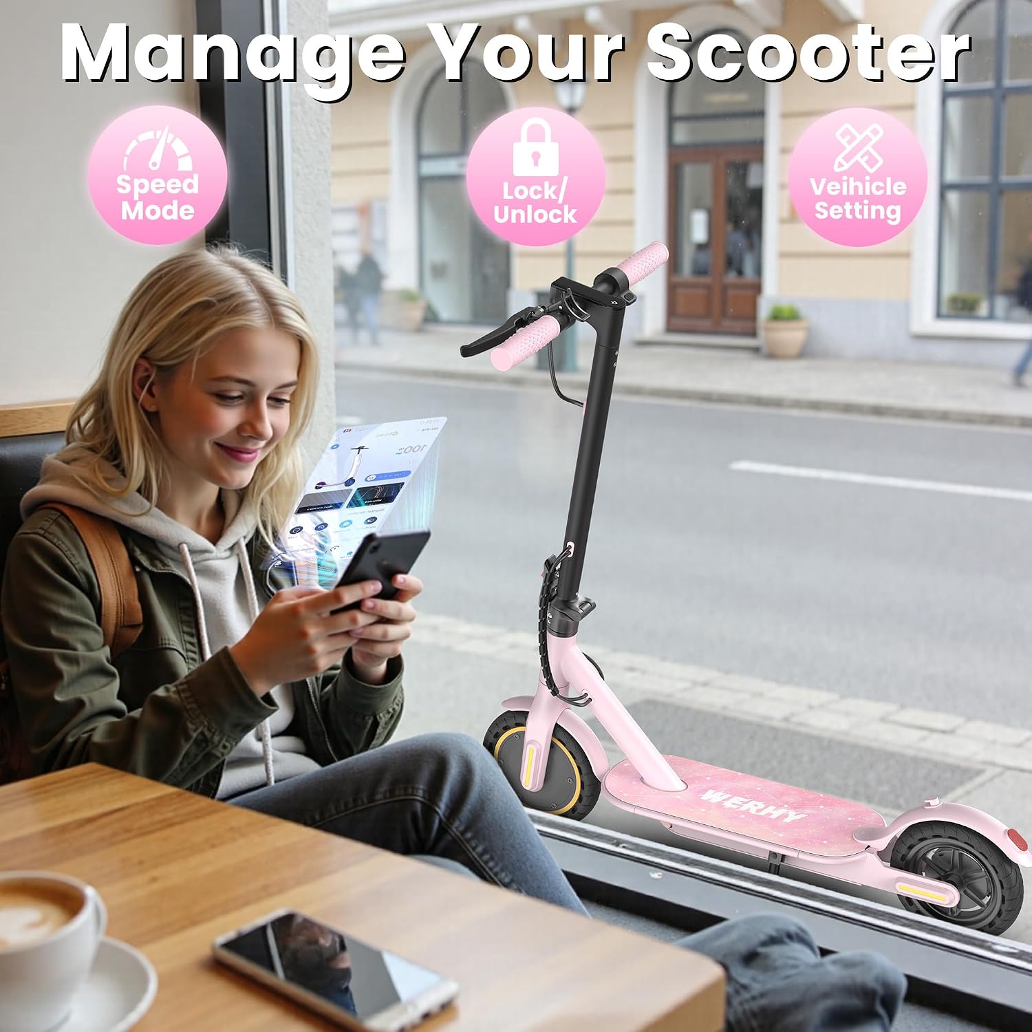 Electric Scooter, 350W Motor, 19 Mph Speed & 15 Miles Range, 8.5' Solid Tires, Lightweight Foldable Scooter with Dual Braking System, Max Load 265LBS