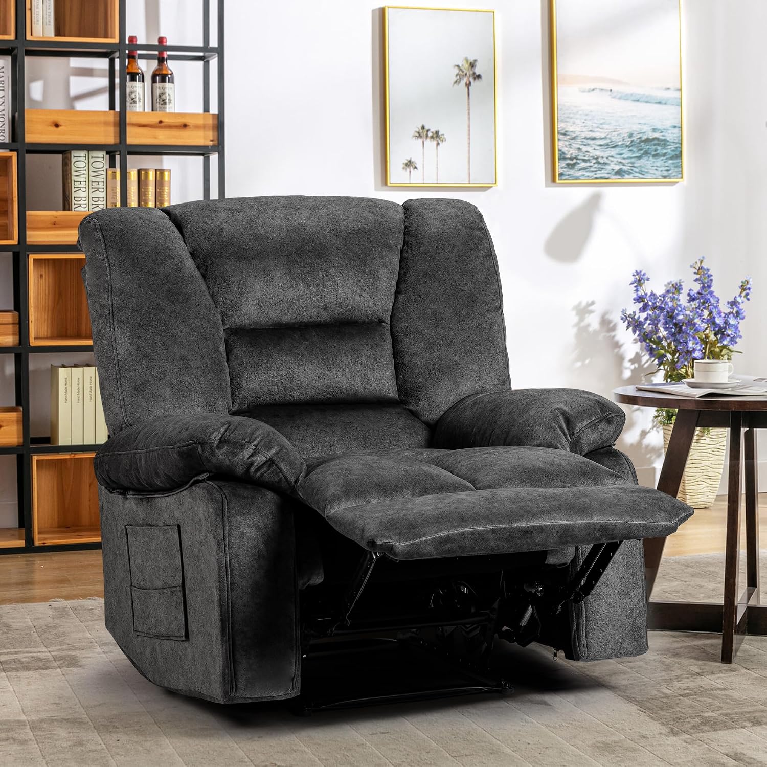 Recliner Chair Rocker Modern Ergonomic Lounge Degree Single Sofa Seat Living Room Lounge Recliners (Dark Gray A - Flannel)