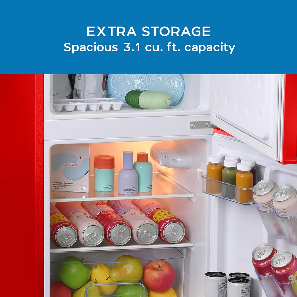 Avanti Mini Fridge with Freezer Retro Design Compact Refrigerator for Home Office or Dorm, Features Dual Doors Removable Shelves Manual Defrost and Mechanical Adjustable Temp Control, 3.1-Cu.Ft, Red