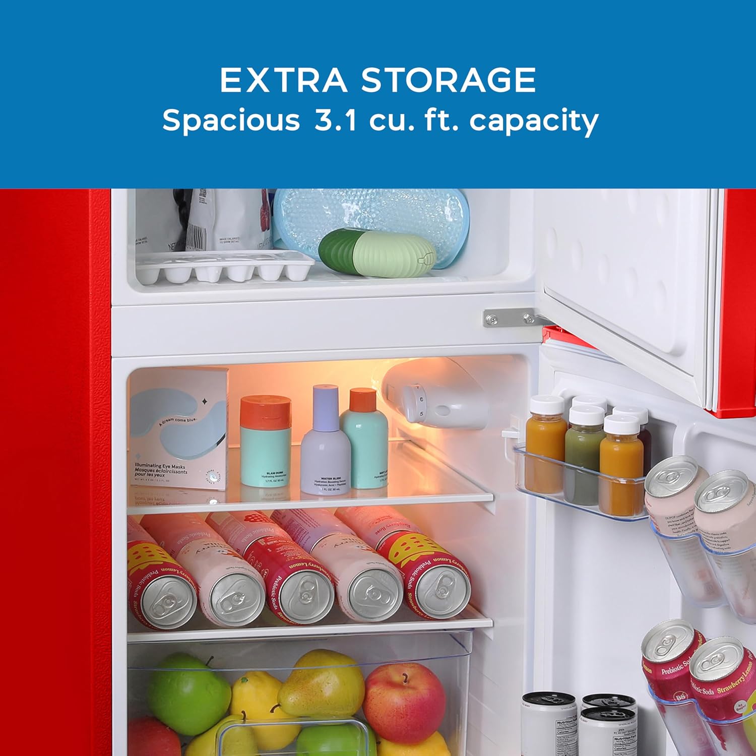 Avanti Mini Fridge with Freezer Retro Design Compact Refrigerator for Home Office or Dorm, Features Dual Doors Removable Shelves Manual Defrost and Mechanical Adjustable Temp Control, 3.1-Cu.Ft, Red
