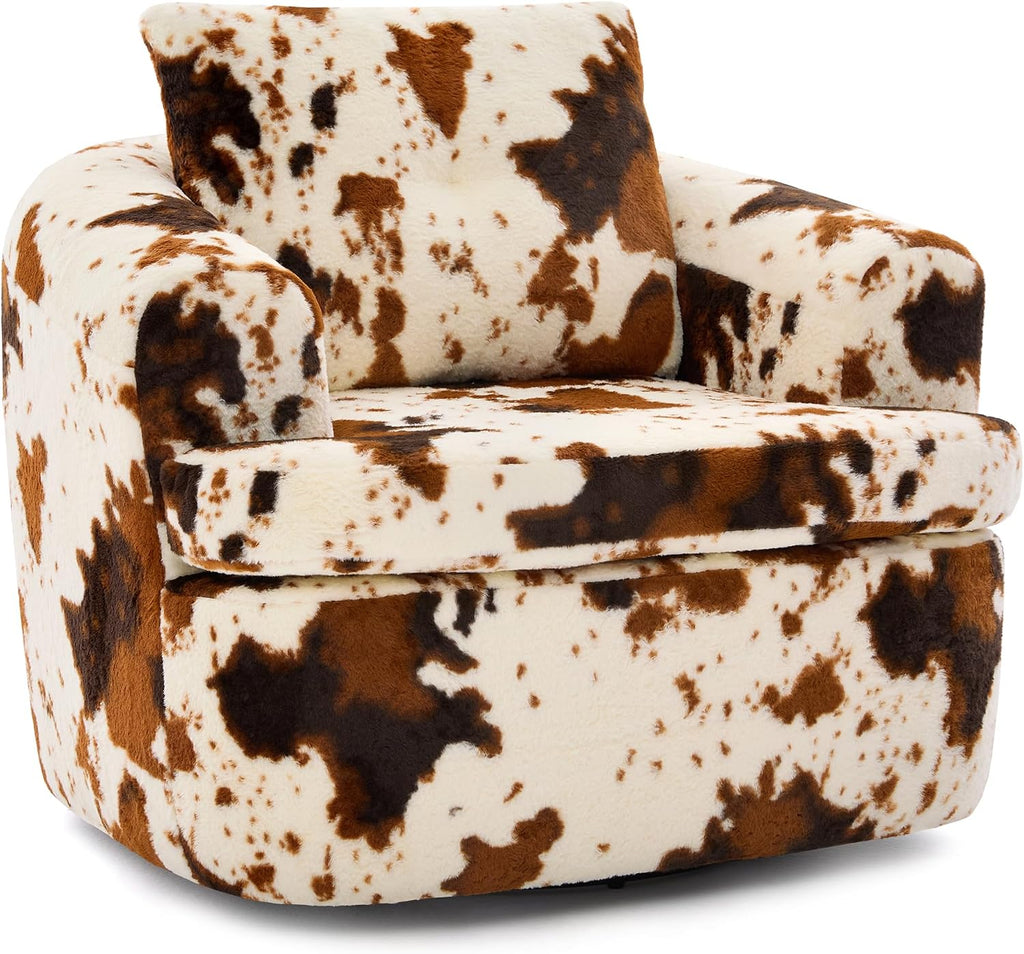 JIVOIT 360° Swivel Barrel Accent Chair, 36.6' Swivel Round Sofa Chair with Dual-Layer Cushion Design, Modern Upholstered Single Sofa for Living Room, Bedroom, Office and Hotel (Beige&Brown, 121)