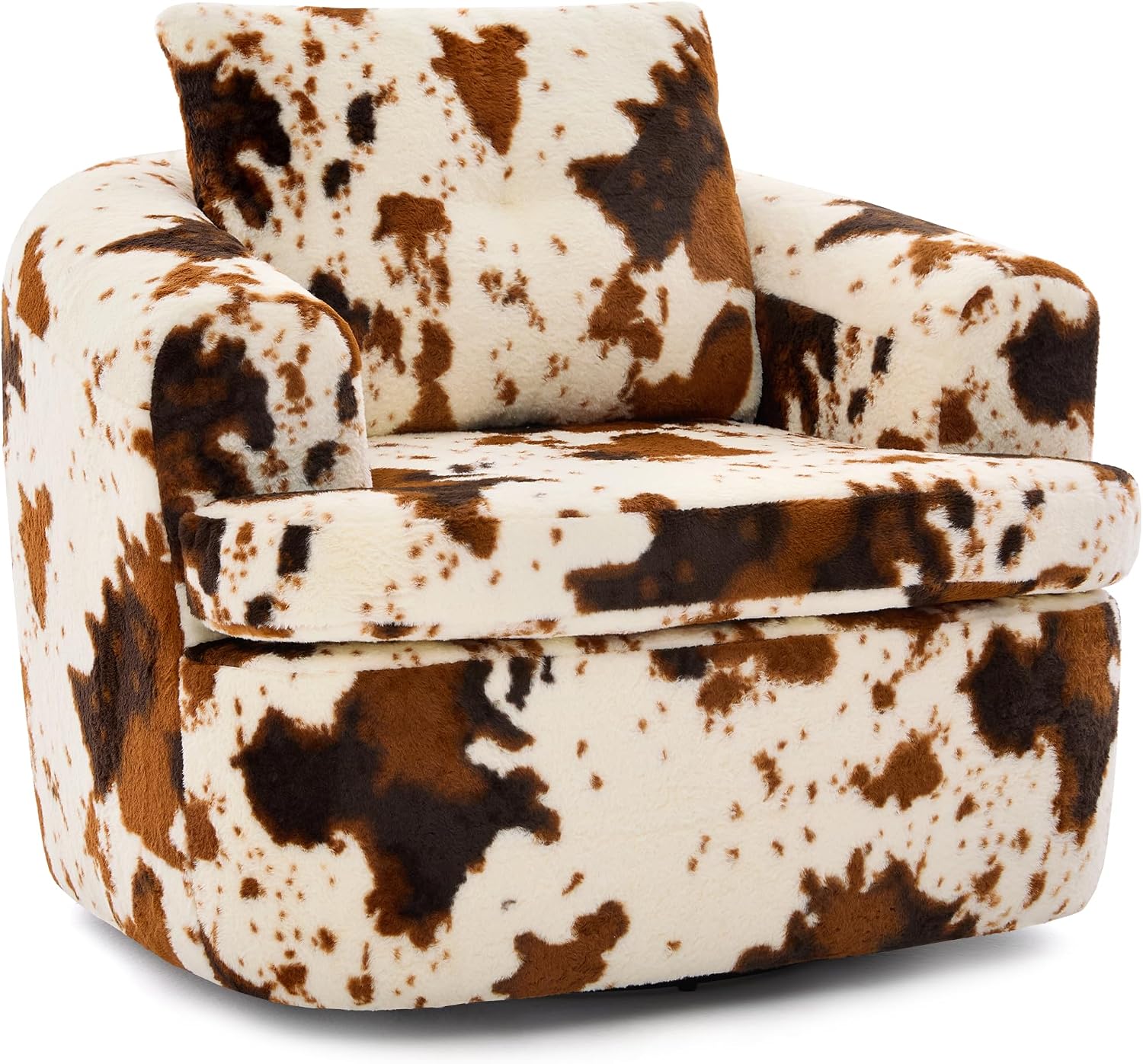 JIVOIT 360° Swivel Barrel Accent Chair, 36.6' Swivel Round Sofa Chair with Dual-Layer Cushion Design, Modern Upholstered Single Sofa for Living Room, Bedroom, Office and Hotel (Beige&Brown, 121)