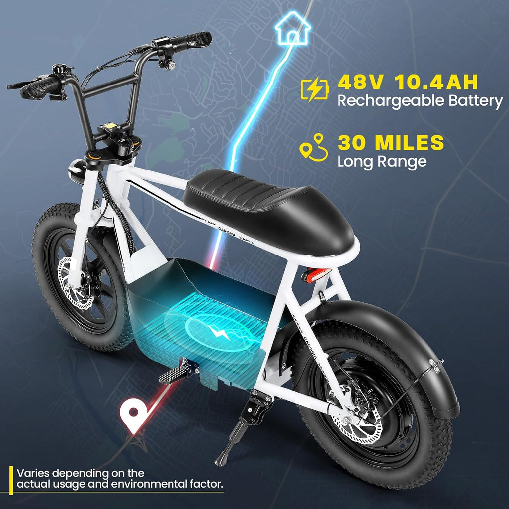 Caroma Peak 1200W/800W/500W Electric Scooter with Seat,16'×3' Fat Tire Ebike All-Terrain,Max 30Miles&20MPH Electric Scooter Adults,Electric Motorcycle Adults with Storage Basket for Pets&Cargo
