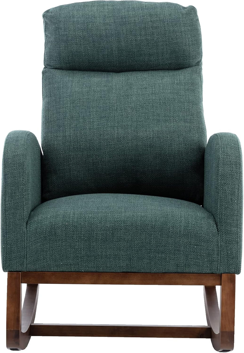 Modern Rocking Chair with Breathable Yellow Linen & Solid Wood Legs - Recliner Glider Armchair Featuring Side Pocket, High Back Support for Nursery, Living Room, Bedroom (Emerald)