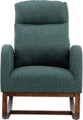 Modern Rocking Chair with Breathable Yellow Linen & Solid Wood Legs - Recliner Glider Armchair Featuring Side Pocket, High Back Support for Nursery, Living Room, Bedroom (Emerald)