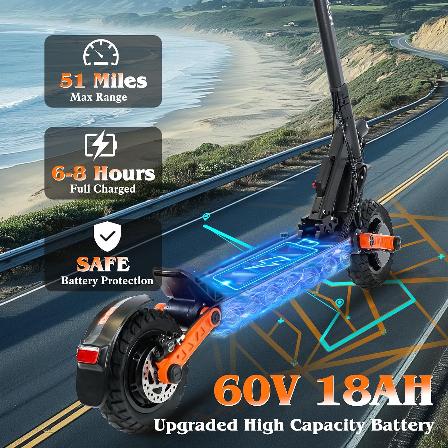Fast Electric Scooter Adults, 1200W/5600W Off Road E Scooter, 35/50 Miles Long Range, 35/50 MPH Top Speed, 10/11' Tires, Foldable Kick Scooter for Adults and Teens with Dual Suspension