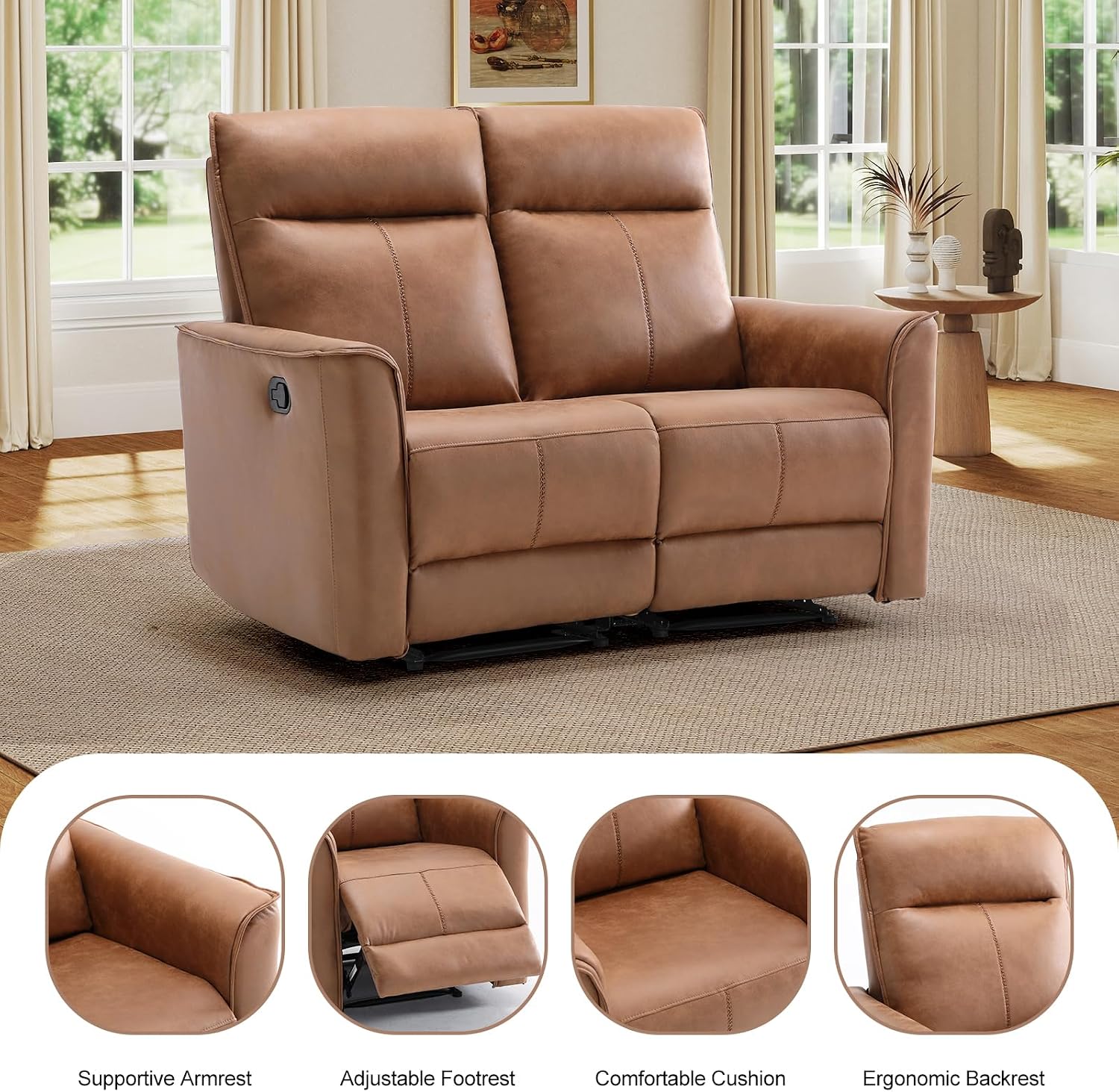 EBELLO Manual Recliner Sofa Furniture Set for Living Room, Included 1 Seat Swivel Glider Recliner Chair and a Wall-Hugger 2 Seat Loveseat Reclining Couch for Home, Office, Brown