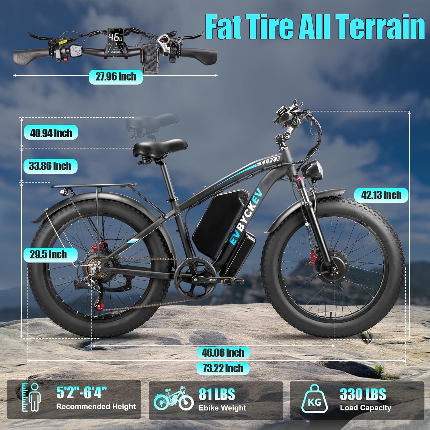 8000W Peak Electric Bike 60V 26Ah Dual Motor Ebike for Adults, 47MPH Up to 100Miles Fast Ebike, 24Inches Fat Tire E Bike,Lockable Suspension Mountain E-bike for Snow Hunting Off-Road Sand Commuter