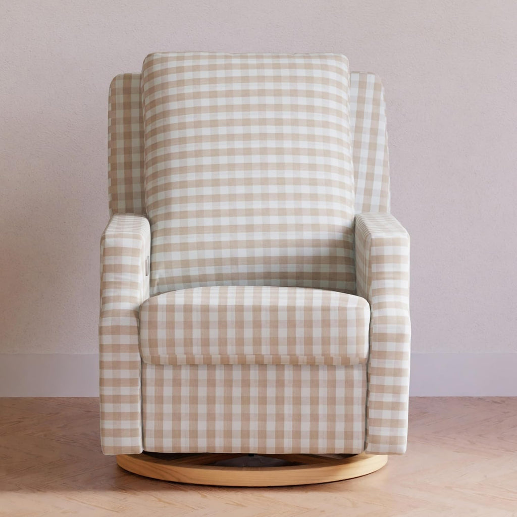 Namesake Crewe Glider Recliner Nursery Chair - GREENGUARD Gold & Certi-PUR US Certified Rocker Recliner - Glider Rocking Chair for Nursery & Living Room - Electronic, 270° Swivel, Tan Gingham