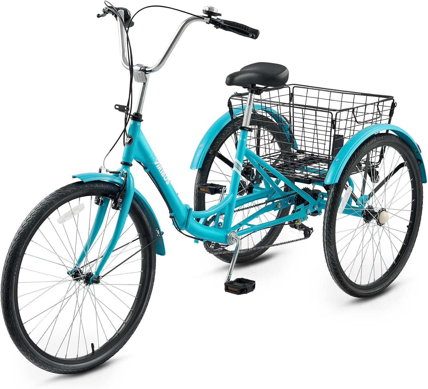 VIRIBUS Folding Tricycle for Adults, 7 Speed Foldable Adult Tricycle with Removable Wheeled Basket, Folding 3 Wheel Bikes for Women Men Seniors 24 26 inch, Collapsible Three Wheeler Trike 330 LB.