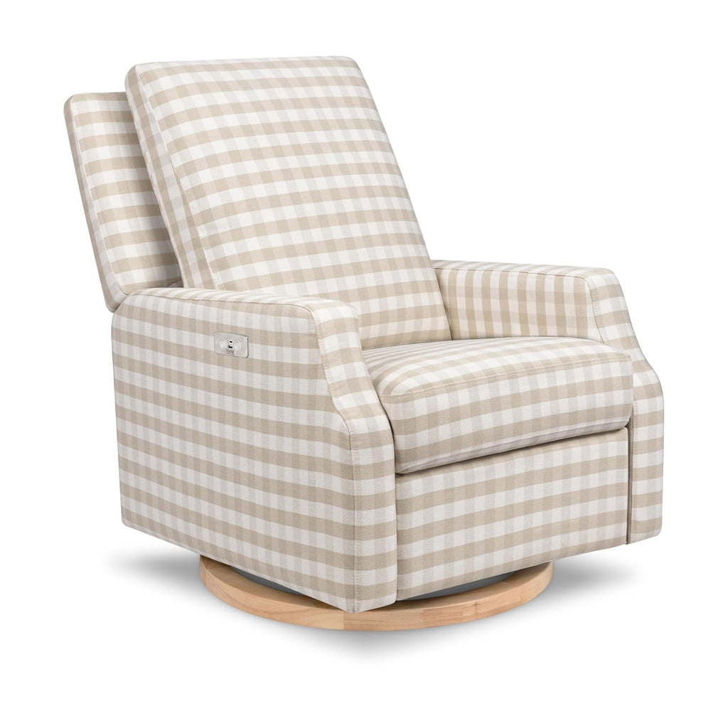 Namesake Crewe Glider Recliner Nursery Chair - GREENGUARD Gold & Certi-PUR US Certified Rocker Recliner - Glider Rocking Chair for Nursery & Living Room - Electronic, 270° Swivel, Tan Gingham