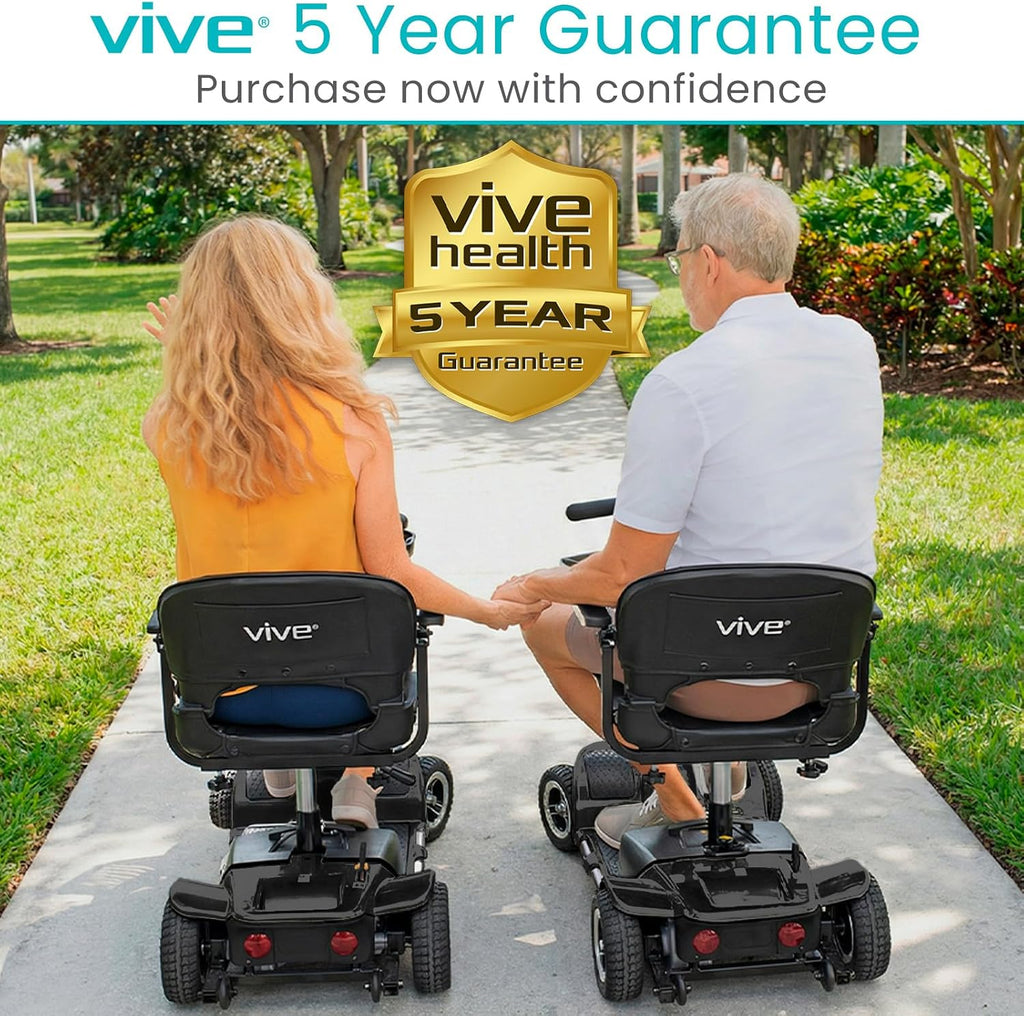 Vive 4 Wheel Mobility Scooter - Electric Powered Wheelchair Device - Compact Heavy Duty Mobile for Travel, Adults, Elderly - Long Range Power Extended Battery with Charger & Basket