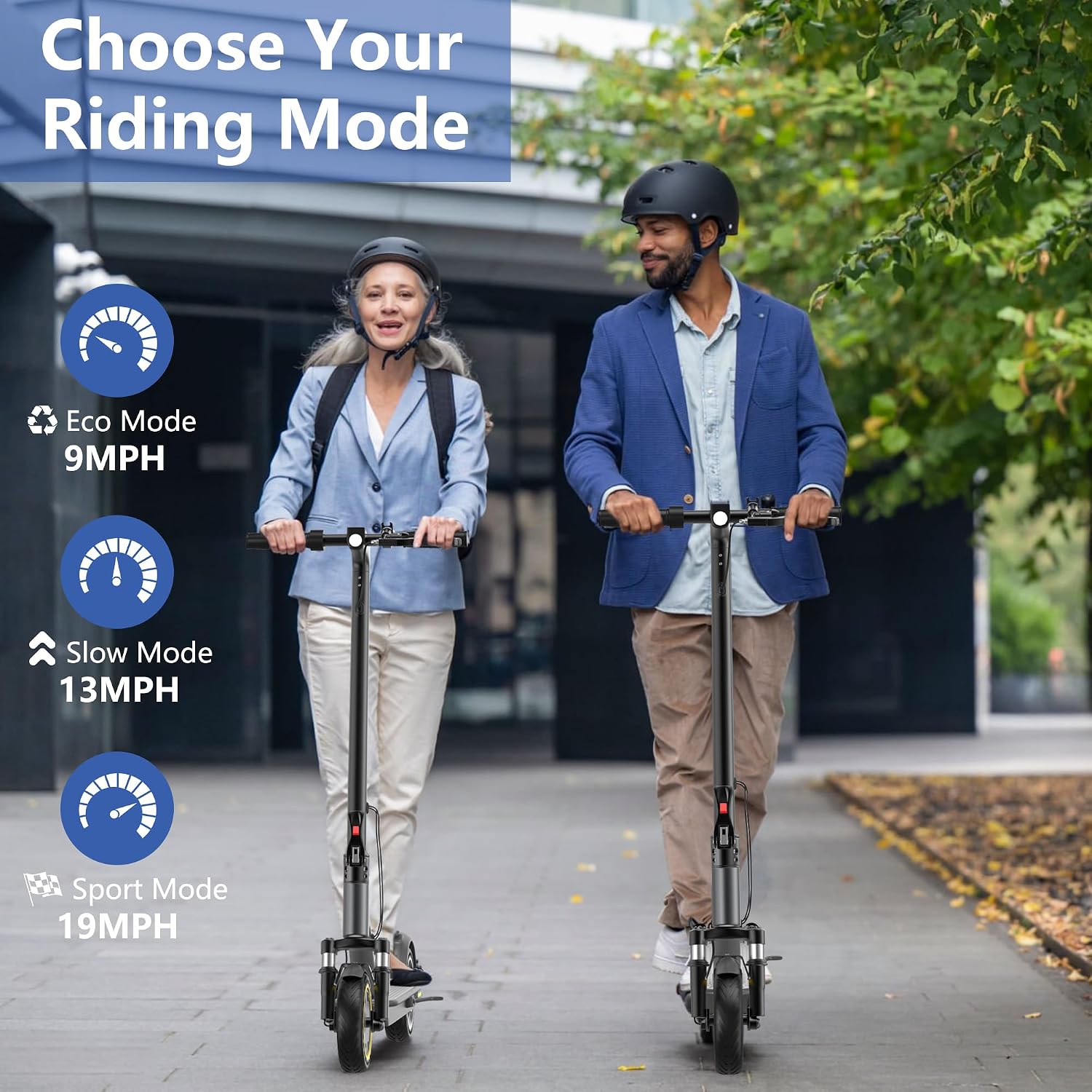NAVIC Electric Scooter with Dual Suspension, 8.5'/10' Tires, 350W/500W Motor, 19/22 Mph, Max 22/25/27/49Miles Range, Foldable E Scooter for Adults with Braking, App Control