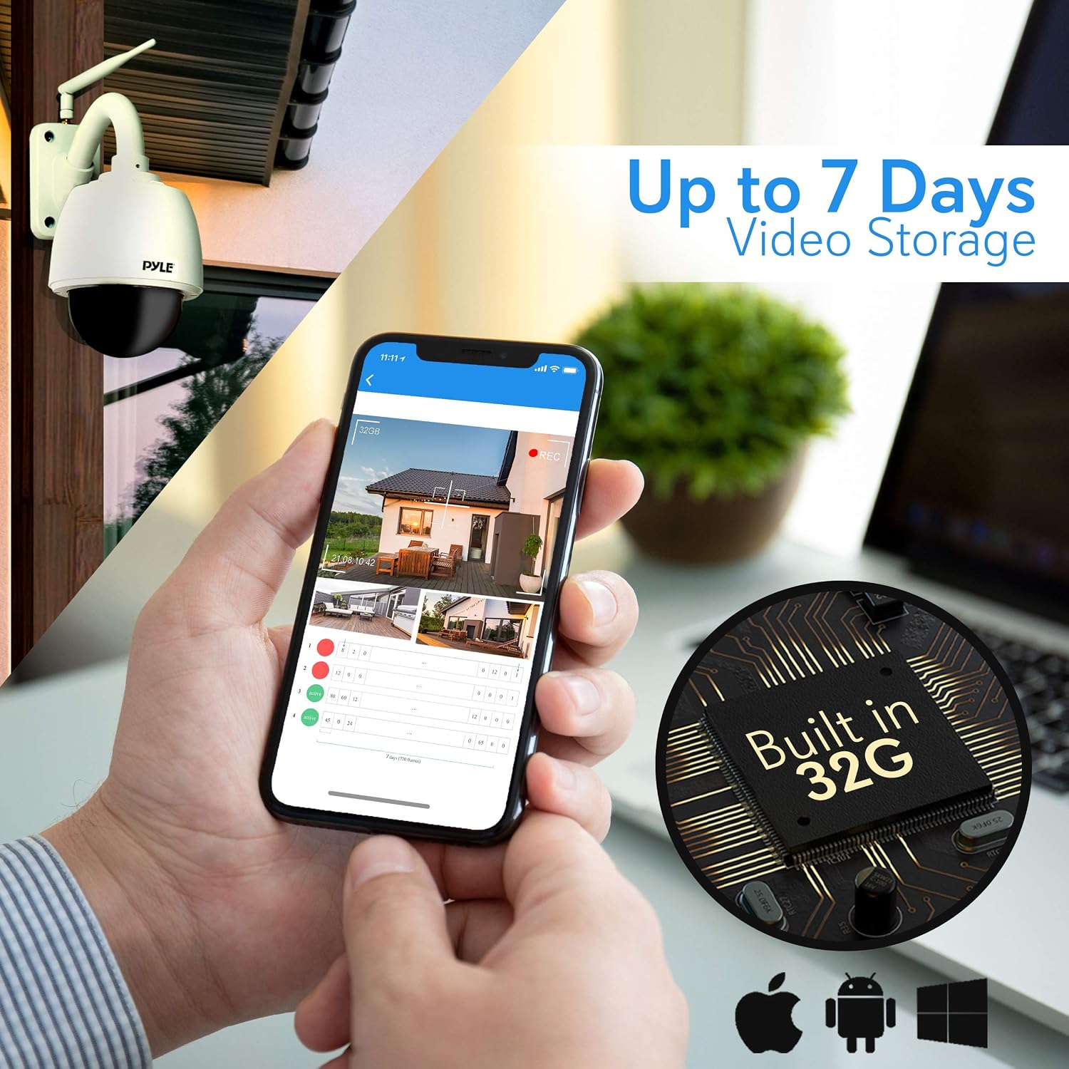 Pyle Outdoor IP Camera Optical Zoom, HD 960p with 32g SD Storage, Weatherproof Wireless WiFi Home Security Surveillance, Outdoor PTZ Pan Tilt Dome and 4X Zoom, Smartphone App Monitoring