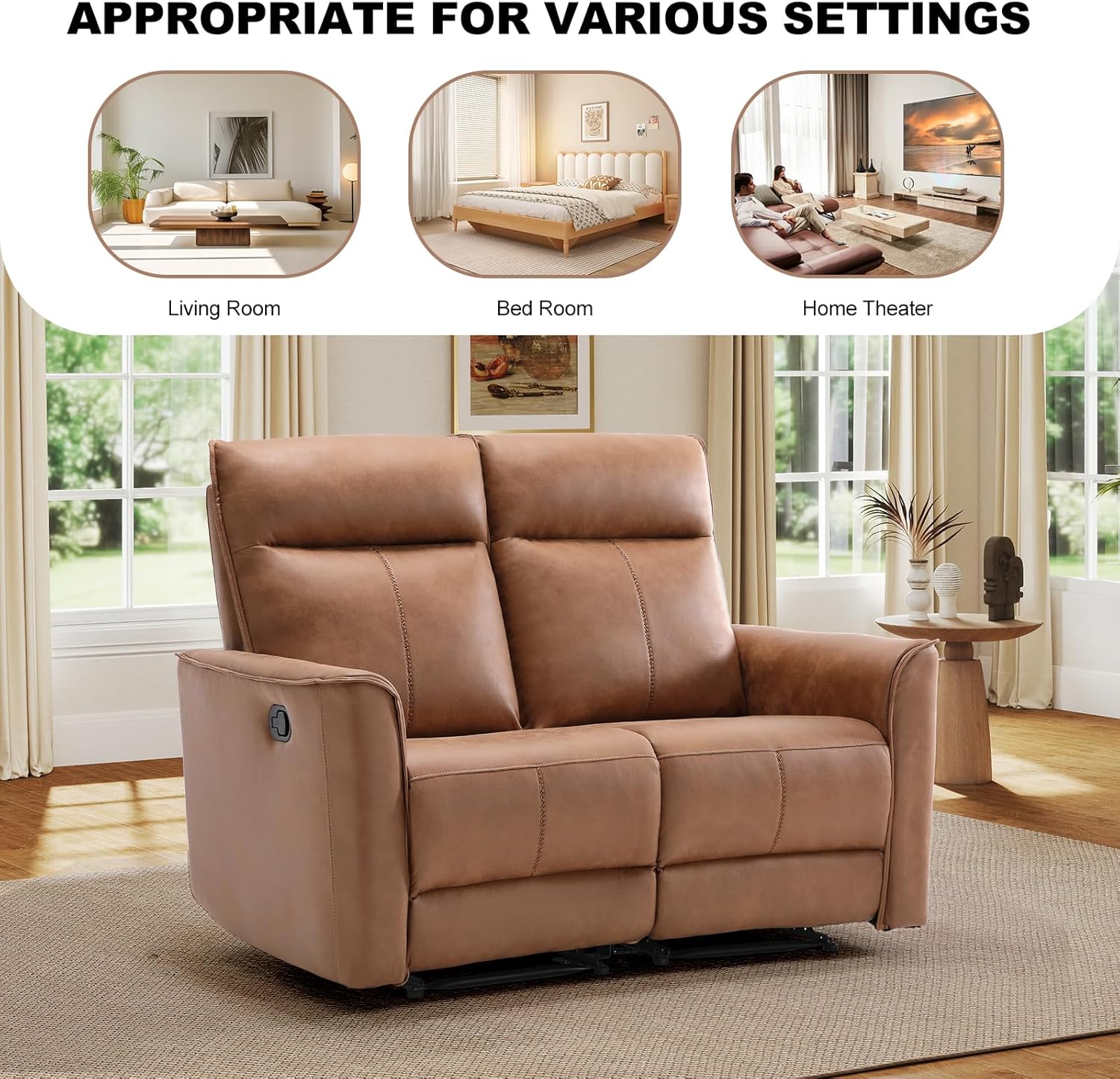 EBELLO Manual Recliner Sofa Furniture Set for Living Room, Included 1 Seat Swivel Glider Recliner Chair and a Wall-Hugger 2 Seat Loveseat Reclining Couch for Home, Office, Brown