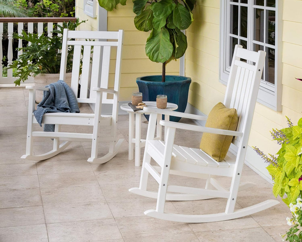 POLYWOOD Estate 3-Piece Rocking Chair Set, Outdoor Porch Rockers with Side Table, HDPE Patio Furniture, Fade-Proof, Slate Grey