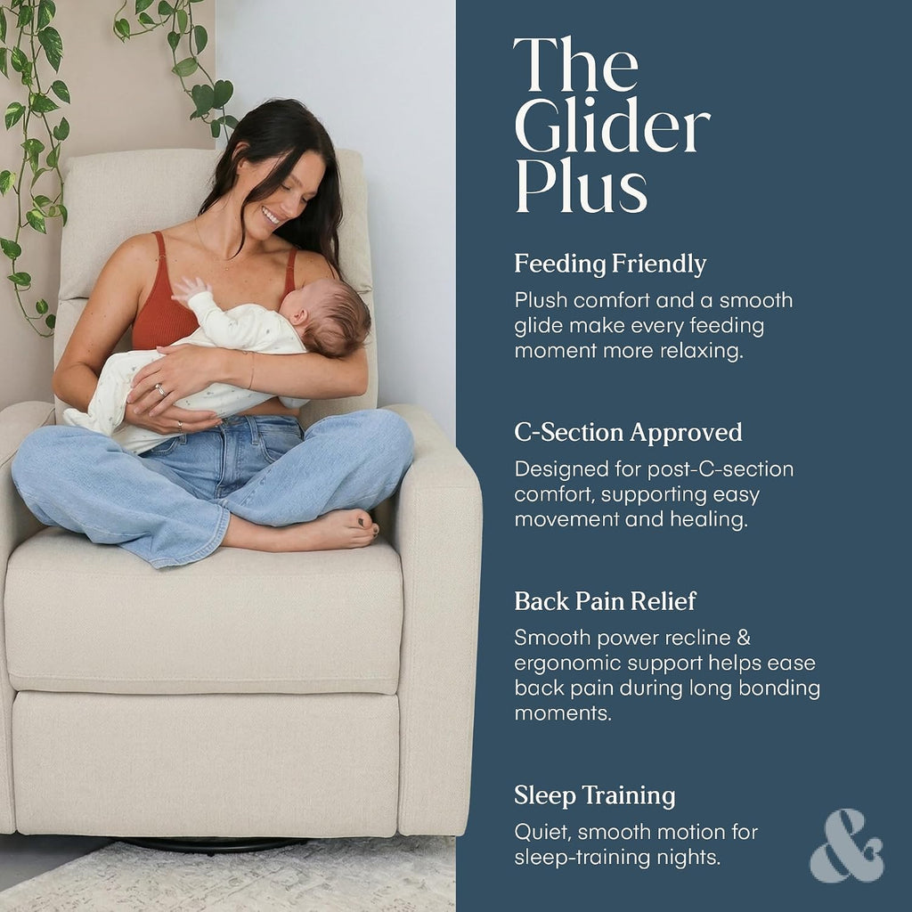 Nurture& The Glider Plus - Premium Nursery Power Recliner | Swivel Chair with Adjustable Head Support and Adjustable Lumbar Support | Built-in USB - The Ultimate Comfort for Nursing, Relaxing (Ivory)