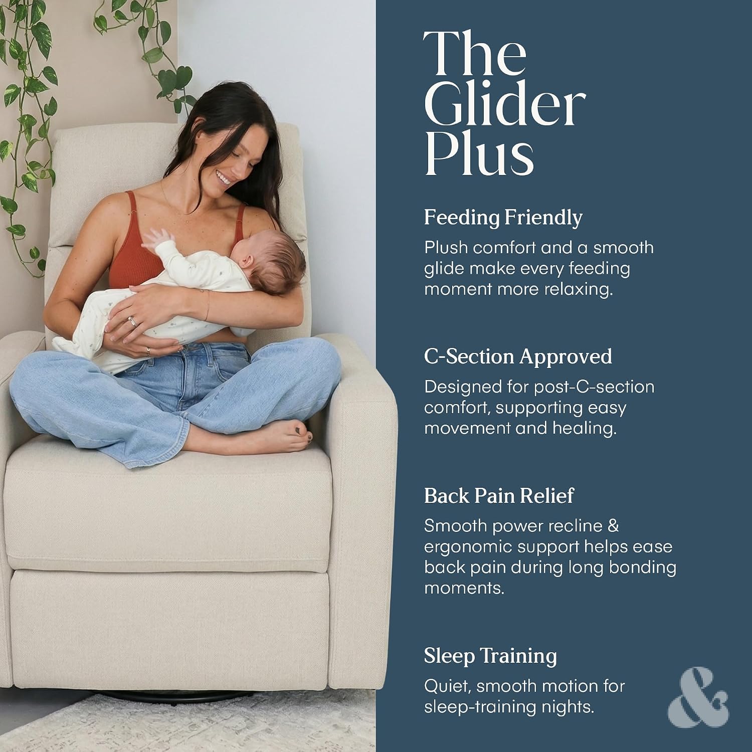 Nurture& The Glider Plus - Premium Nursery Power Recliner | Swivel Chair with Adjustable Head Support and Adjustable Lumbar Support | Built-in USB - The Ultimate Comfort for Nursing, Relaxing (Ivory)