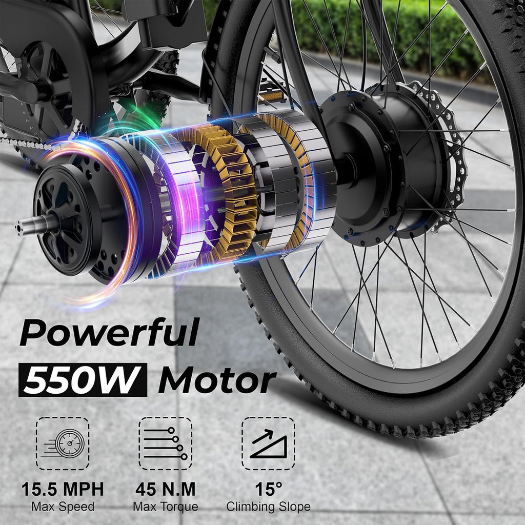 ANCHEER Electric Tricycle for Adults, 350W(Peak 550W) Etrike, 48V/499Wh Ebike, 24' Folding 3 Wheel Electric Trike, 15.5MPH & 55Miles Electric Bike, Rear Differential, Rear Basket