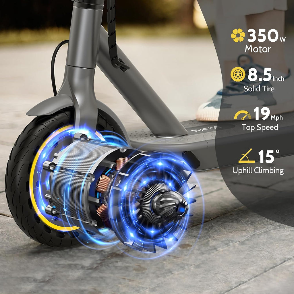 NAVIC Electric Scooter with Dual Suspension, 8.5'/10' Tires, 350W/500W Motor, 19/22 Mph, Max 22/25/27/49Miles Range, Foldable E Scooter for Adults with Braking, App Control