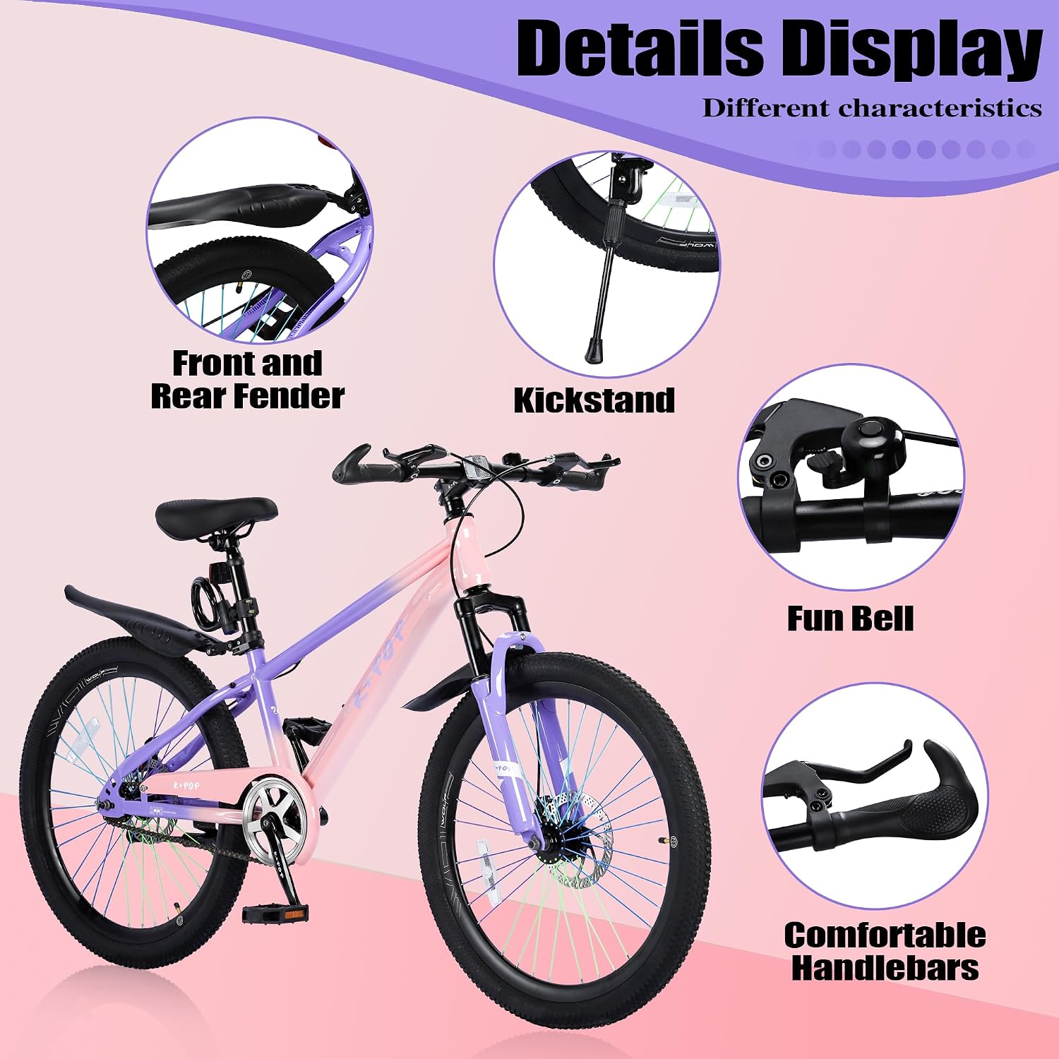 24 Inch Kids Mountain Bike for 7-12 Years Old Boys, Single Speed/7-Speed Girls Mountain Bicycle W/Suspension Fork,Adjustable Seat Height, Kids' Bicycles for Beginner Level Riders