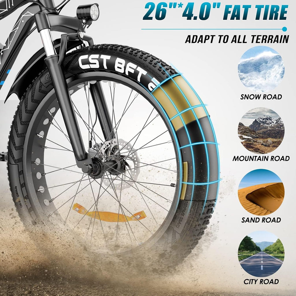 Vivi Electric Bike 26' x 4.0 Fat Tire Ebikes for Adults, Peak 750W Electric Mountain Bike, 20MPH Electric Bicycle with 48V 13AH Removable Lithium-Ion Battery, Up to 60 Miles, SGS Certified to UL2849