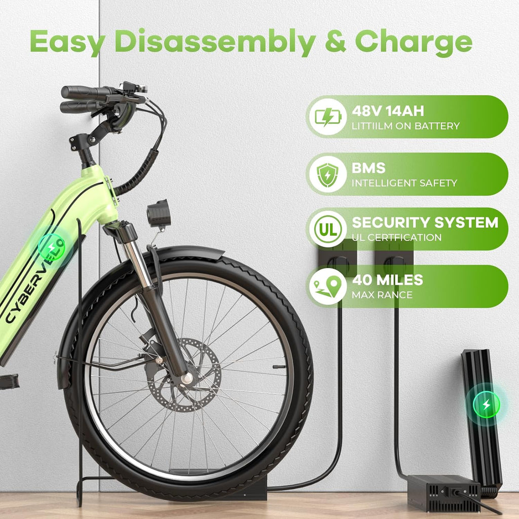 Cybervelo 750W Peak Electric Bike for Adults,up 80 Miles Removable Battery Ebike, 26' Electric E Bike with 7-Speed,Adult Electric Bicycles for Commute Beach Snow Womens/Man All Terrain