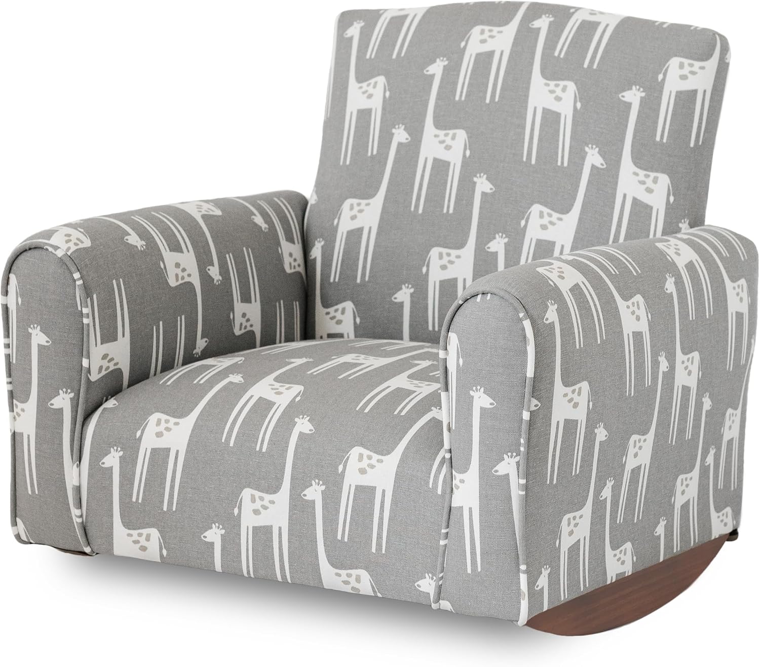 Toddler Personalized Armchair, Kids Upholstered Rocking Chair with Personalization, Toddler Chair with Personalized Name, Comfy Child Armchair, (Grey Giraffes Print, Rockers)