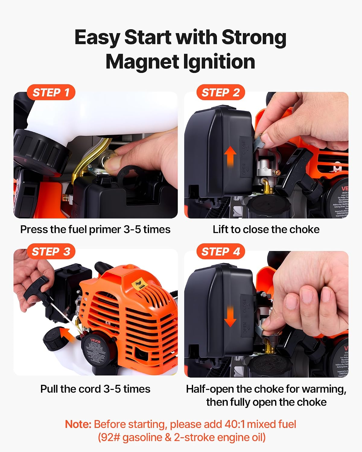 VEVOR Gas Hedge Trimmer, 2 Cycle Gas Power Handheld Hedge Trimmer, 5-in-1 63cc Cordless Weed Eater with Protective Gear Set, Includes Hedge and String Trimmer, Brush Cutter(3T & 40T Blades), Pole Saw