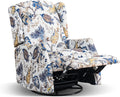 Swivel Rocker Recliner Chair, 360° Swivel Recliner with Rocking & Manual Push-Back Recline, Floral Wingback Glider Recliner for Nursery, Living Room, Bedroom, Adjustable Backrest & Footrest (Blue)