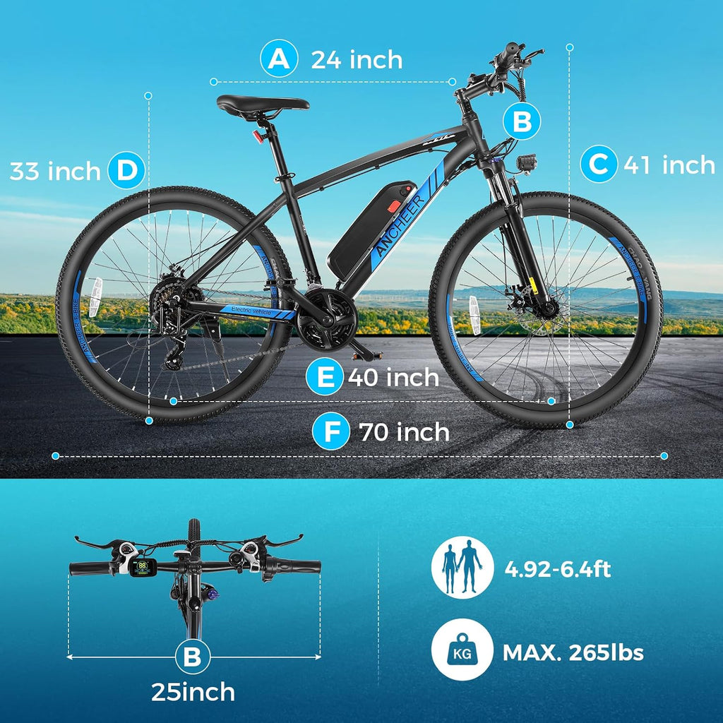 ANCHEER 27.5'' Electric Bike 500W(Peak 750W) Electric Mountain Bike, 55 Miles Range & 22 MPH, 3H Fast Charge, 48V/10.4Ah Removable Battery, Electric Bike for Adult 21 Speed