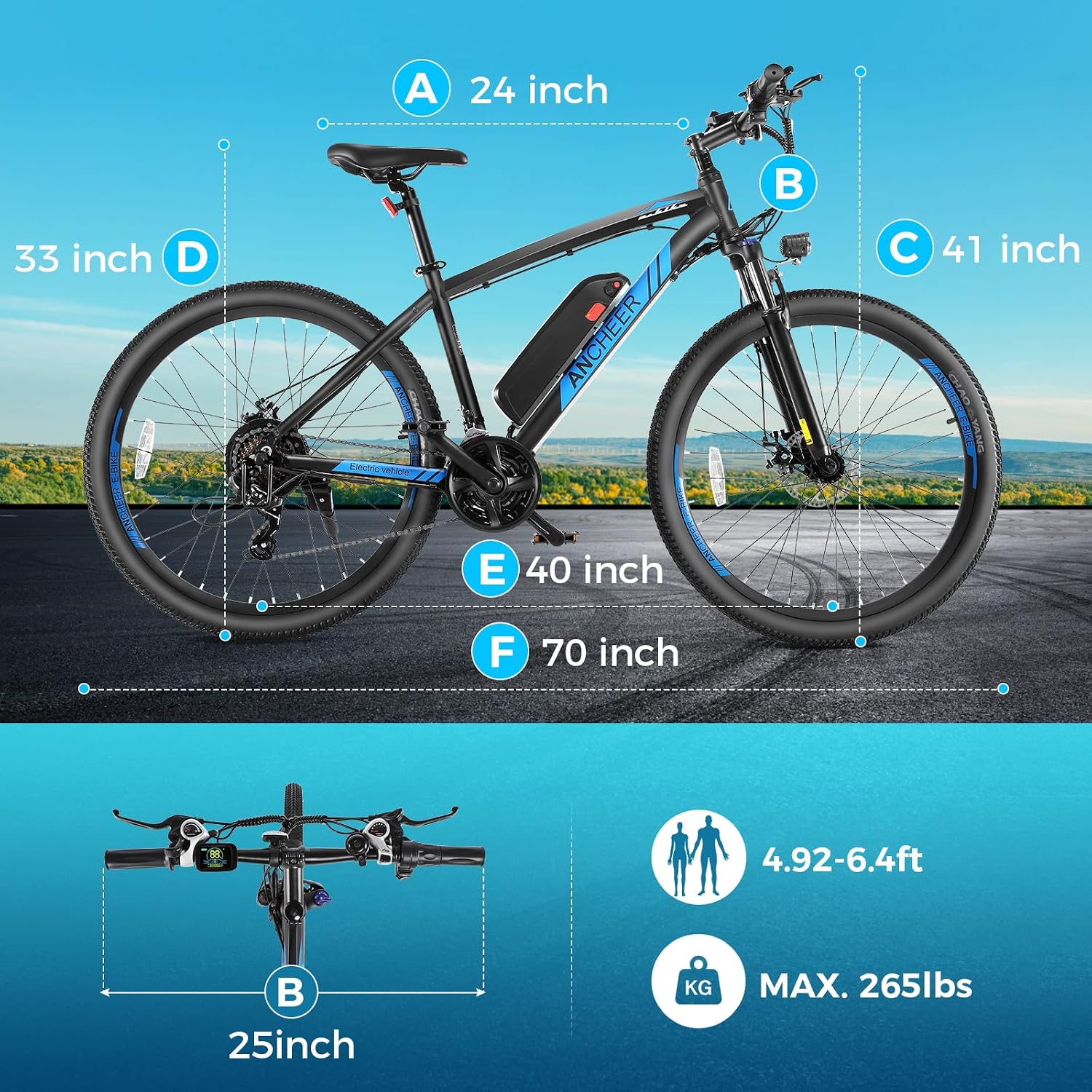 ANCHEER 27.5'' Electric Bike 500W(Peak 750W) Electric Mountain Bike, 55 Miles Range & 22 MPH, 3H Fast Charge, 48V/10.4Ah Removable Battery, Electric Bike for Adult 21 Speed