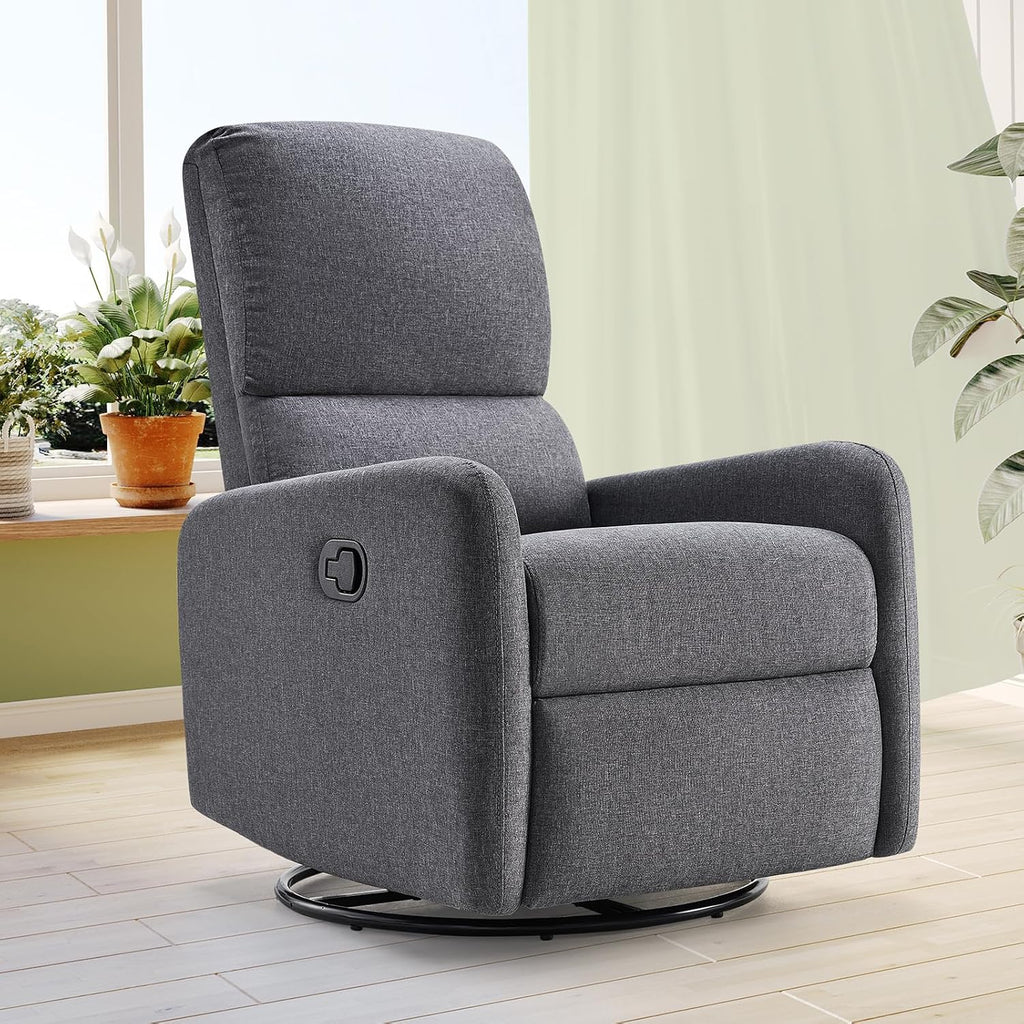 Jocisland Swivel Rocking Chair, Nursery Glider Recliner Chairs for Adults, Rocker for Living Room Bedroom, Comfy Upholstered Modern Nursing Reclining Single Sofa, Grey Linen (No Side Pockets)