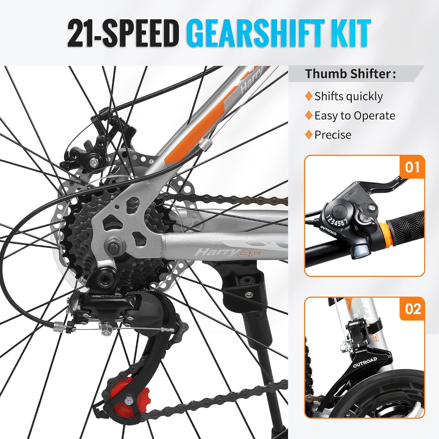 Outroad 26 Inch Mountain Bike, 7/21-Speed/High-Carbon Steel/Aviation Grade Frame, Dual Disc/V Brake, Adjustable Ergonomic Seat Bicycle for Men Women Adult, Quick Assembly in 20 Minutes