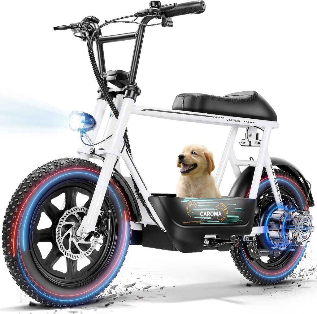 Caroma Peak 1200W/800W/500W Electric Scooter with Seat,16'×3' Fat Tire Ebike All-Terrain,Max 30Miles&20MPH Electric Scooter Adults,Electric Motorcycle Adults with Storage Basket for Pets&Cargo