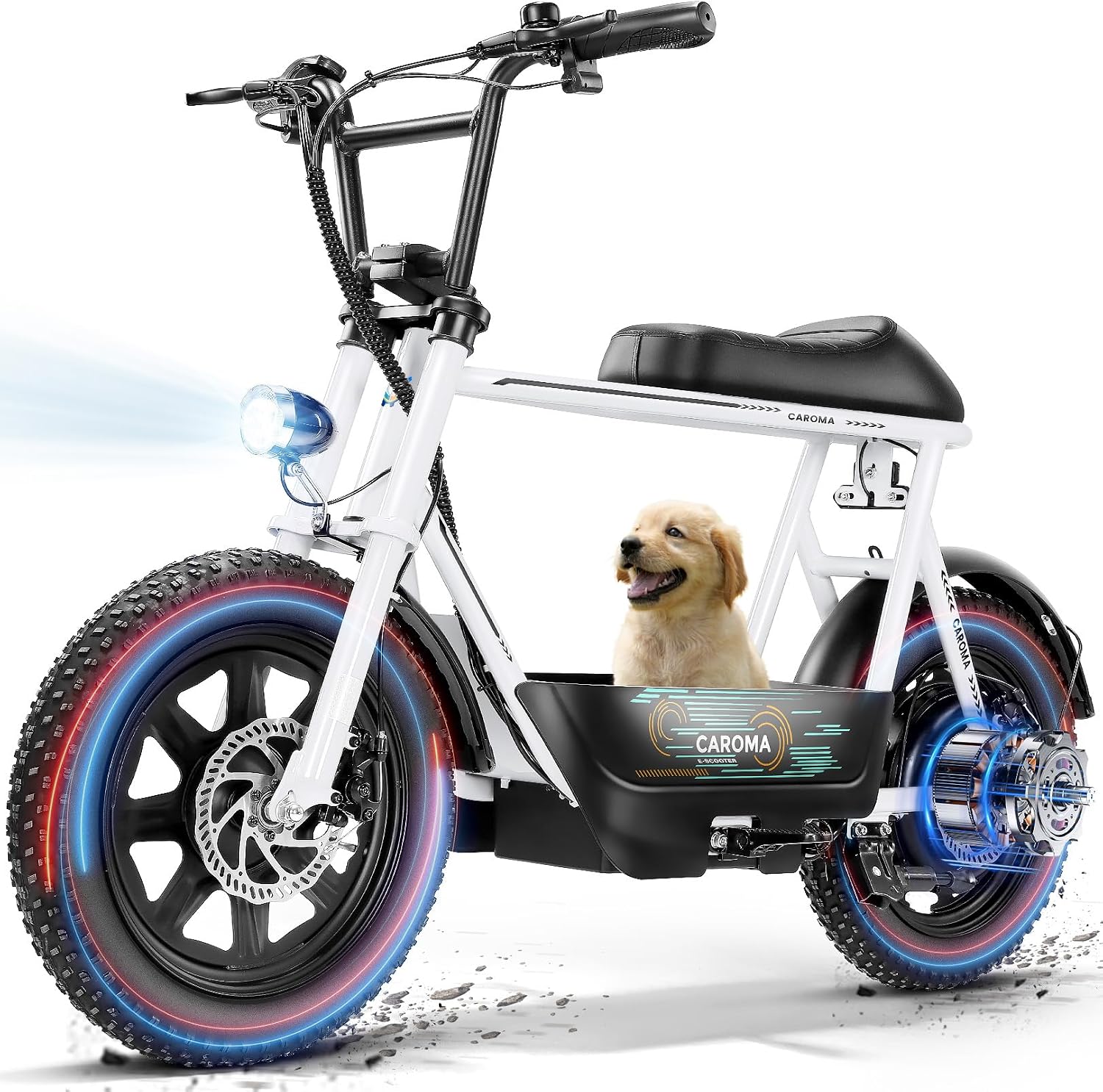Caroma Peak 1200W/800W/500W Electric Scooter with Seat,16'×3' Fat Tire Ebike All-Terrain,Max 30Miles&20MPH Electric Scooter Adults,Electric Motorcycle Adults with Storage Basket for Pets&Cargo