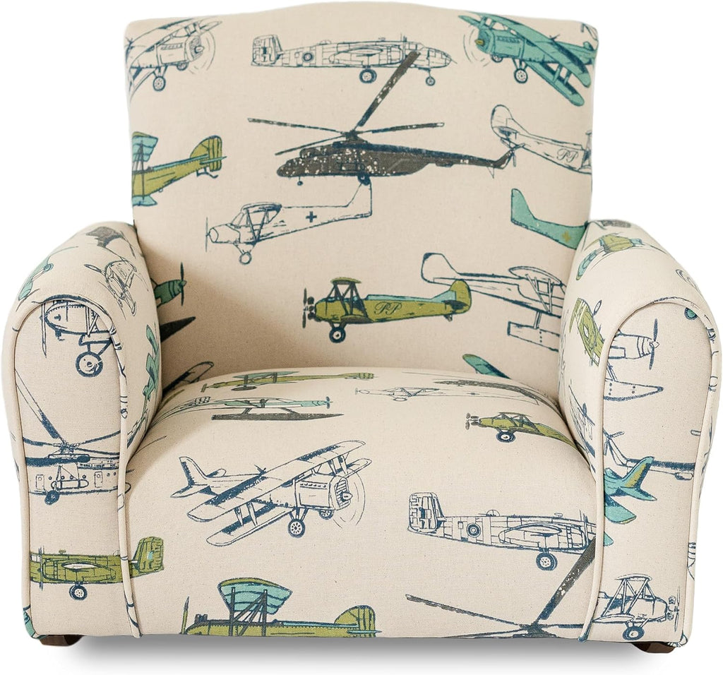 Kid Rocking Chair for Toddlers, Child Chair for Little Kids, Upholstered Toddler Armchair for Children, Comfy and Cute Little Kid Chairs (Rockers, Airplanes Print)