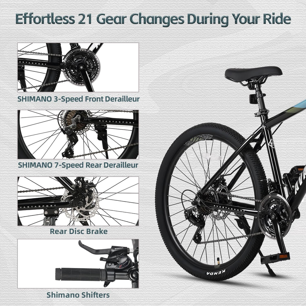 AVASTA Earth 26 27.5 inch Mountain Bike with 21-Speed, Aluminum Frame, Dual Disc Brake, Comfortable Saddle, Multiple Colors